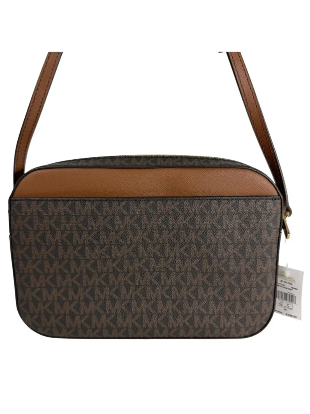 NWT $398 Michael Kors Jet Set Brown Signature Logo PVC Chain Crossbody Bag